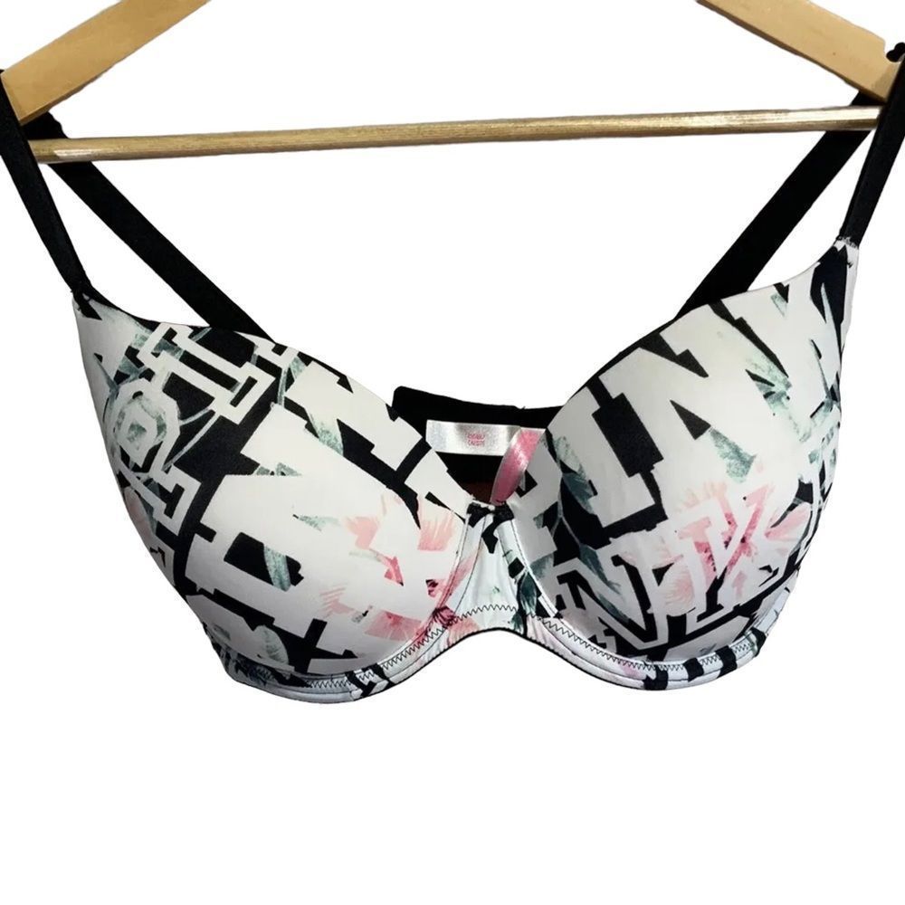 PINK Victorias Secret Bra White Logo Wire Wear Everywhere Lightly Lined 34DDD
